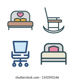 cushion icon set. vector set about rocking chair, bed and office chair icons set.