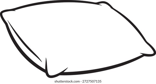 Cushion item showing plump shape and stitched edges, bedding accessory illustration for resting head, bedroom furniture element outline drawing.