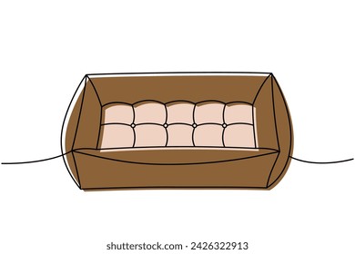 Cushion pillow sleep, pet bed one line colored continuous drawing. Animals accessories, pet toy supplies continuous one line illustration.