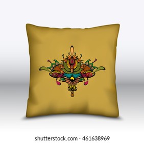 cushion vector illustration with Persian design flower in yellow background.