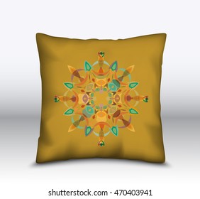 cushion vector illustration with Persian design flower in yellow background.