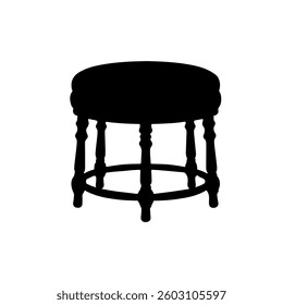 Cushioned stool front view silhouette vector illustration on white background