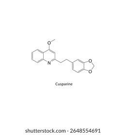 Estrutura esquelética de cusparina. Ilustração esquemática do composto alcaloide de isoquinolina. Diagrama simples, fórmula química.