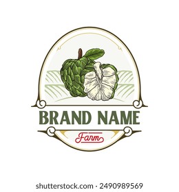 Custard apple illustration logo in vintage style