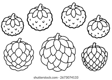 Crema de manzana línea de arte de boceto creativo de fruta tropical