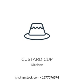 Custard cup icon. Thin linear custard cup outline icon isolated on white background from kitchen collection. Line vector sign, symbol for web and mobile