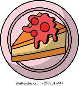 Custard desserts vector color icon design, Pan-Asian cuisine symbol, Most Popular Dishes Sign,Casual eats stock illustration, Japanese cheesecake with raspberry jam Concept