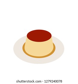 Custard Emoji A Golden-yellow Custard Dessert, As A Crème Caramel Or Flan, Topped With A Layer Of Caramel. Vector.