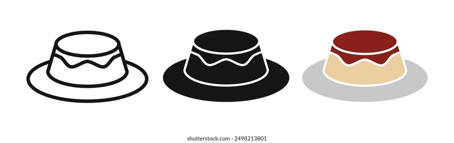 Custard Pudding Iconicon Vektorsammlung in umrissenem und solidem Stil