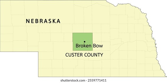 Custer County and city of Broken Bow location on Nebraska state map