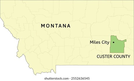 Custer County and city of Miles City location on Montana state map