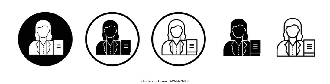 Custodian of Books Line Icon. Librarian academic figure icon in black and white color.