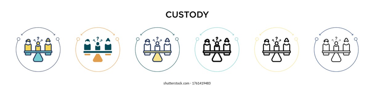 Custody icon in filled, thin line, outline and stroke style. Vector illustration of two colored and black custody vector icons designs can be used for mobile, ui, web