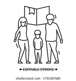 Custody icon. Wife, husband and son under family law linear pictogram. Concept of family law, court divorce order and child custody agreement. Editable stroke vector illustration