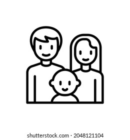 Custodia el icono de la línea delgada, familia feliz con el bebé. Ilustración vectorial moderna de la adopción de niños.