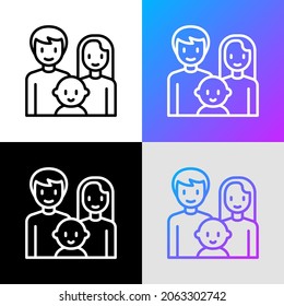 Custodia el icono de la línea delgada, familia feliz con el bebé. Ilustración vectorial moderna de la adopción de niños.