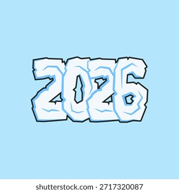 Kundenspezifisches Zahlendesign 2026 mit einem klaren, eingefrorenen Aussehen und einer starken Kontur, das als flache Vektorgrafik für Jahresgrafiken, Kalender, Grüße und digitale Designprojekte erstellt wurde.