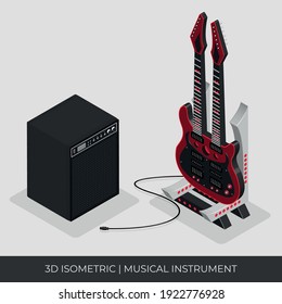 Angepasste 3D-isometrische Gitarre mit 2 Hälsen und komplettem vektorbasiertem Soundsystem