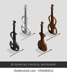 Custom 3D Isometric Violin Vector Set