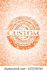 Custom abstract emblem, orange mosaic background