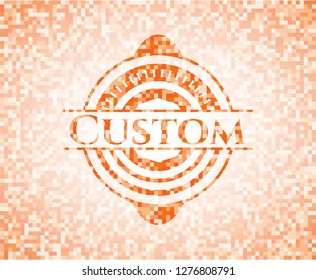 Custom abstract emblem, orange mosaic background