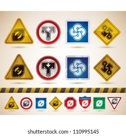 Custom abstract icons set to illustrate different directions, all icons are made in 6 different color options placed at a separate layers. CMYK Color compatible.