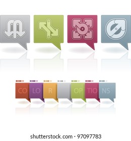 Custom abstract icons set to illustrate different directions, all icons are made in 6 different color options placed at a separate layers. CMYK Color compatible.