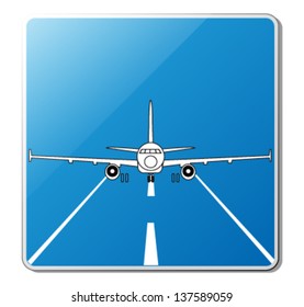 Custom airport sign. Illustration of the jet airplane on the runway, vector