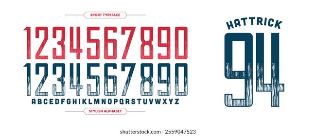 Custom alphabet number with rough effect. Sport jersey design concept. Bold and condensed number stylish in white background. Vector illustration