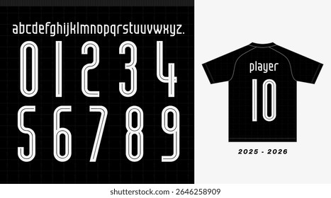 alfabeto personalizado e conjunto de números com base no design da camisa 2025-2026 do Tottenham Hotspur clube de futebol inglês conhecido como spur.  Inclui letras maiúsculas de A a Z, números de 0 a 9