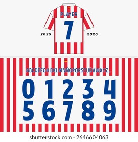 custom alphabet and number set based on the 2025–2026 home jersey design of Atletico Madrid spanish football club known as Mattress Makers. Includes A to Z uppercase letters, numbers 0 to 9