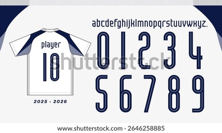 custom alphabet and number set based on the 2025–2026 home jersey design of Tottenham Hotspur English football club known as spur.  Includes A to Z uppercase letters, numbers 0 to 9