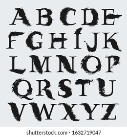 Custom alphabet. Serif style lettering with hand drawn brush stroke. Classic vector font for your fashion poster, jewelry badge, vintage banner, boutique card etc.