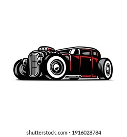 Custom american hot rod front side view vector art  graphic illustration isolated
