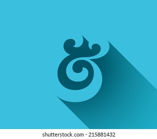 Custom ampersand with a long shadow. Hand drawn ampersand symbol. Vector illustration