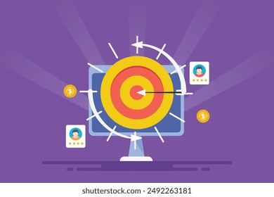 Custom audience targeting, Remarketing, Retargeting, Digital ad campaign target marketing - vector illustration with icons