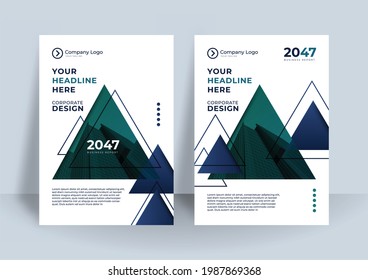 Custom background business book cover design template. Cover template for a report in a minimalistic style with triangular design elements. Vector illustration with modern corporate concept