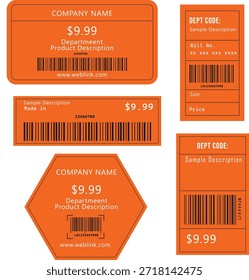 Custom Barcode Sticker with Icon and Price Tag label Orange Packaging label Design Vector