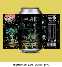 Diseños de etiquetas de cerveza personalizadas. Etiqueta de cerveza con espacio, Planeta alto, Botellas de cerveza de astronauta y casco de cerveza de alieno.