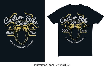 Custom Bike Set of vector illustrations of skulls on the themes: biker, pirate, warrior, barbershop, rock roll, surfing. Perfect for Tshirt design
