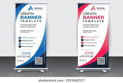 Custom Blue and Red Roll Up Banner Design | Professional Advertising Display Solution