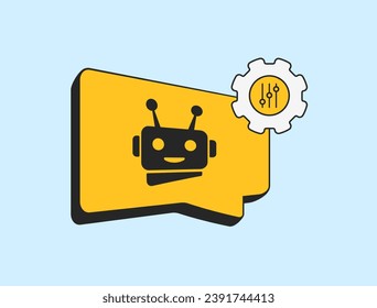 Custom Bots concept. AI chatbots with customizable features for sales, marketing and business support. Create Custom AI Chat Bots vector illustration isolated on blue background with icons