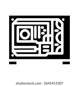 Vector de icono de glifo de PC de juego de caso abierto de construcción personalizada. Signo de PC de juego de caso abierto de construcción personalizada. Ilustración de símbolo aislado