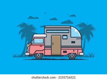 custom camper car flat illustration design