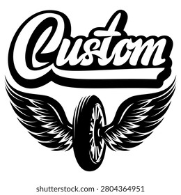 Custom Car or Motorcycle Winged Wheel Logo Design for Automotive Enthusiasts and Mechanics.