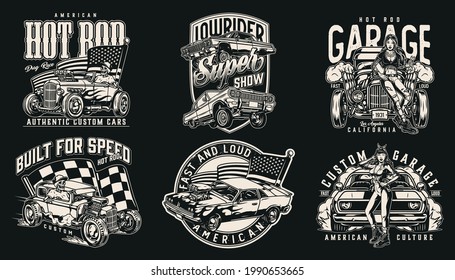 Custom Cars Monochrome Vintage Emblems Lowrider Stock Vector (Royalty ...