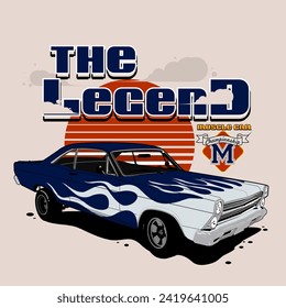 Custom cars vintage colorful print with inscription and powerful muscle cars isolated vector illustration