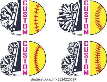 Béisbol personalizado Cheer, Clipart de béisbol, Cheer Pom Poms Cortar archivos