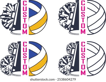 Custom Cheer Volleyball, Cheerleading, Cheer Pom Poms, Volleyball Cut Files