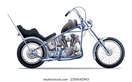 Custom chopper motorcycle vector illustration. Vintage motorcycle isolated on white background